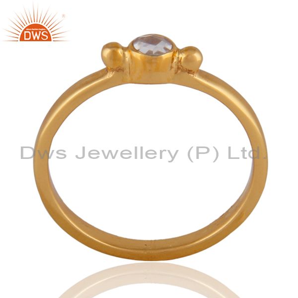 22K Yellow Gold Plated Sterling Silver Crystal Quartz Stackable Ring