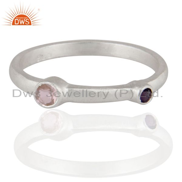 925 Sterling Silver Amethyst And Rose Quartz Gemstone Designer Ring