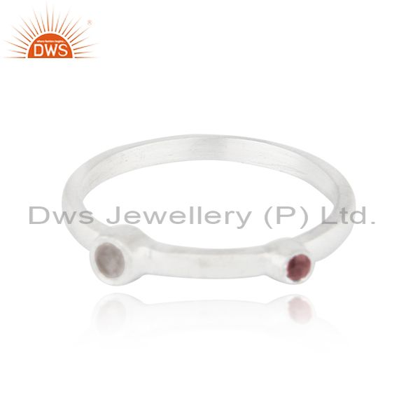Handmade Sterling Silver Garnet And Rose Quartz Gemstone Ring