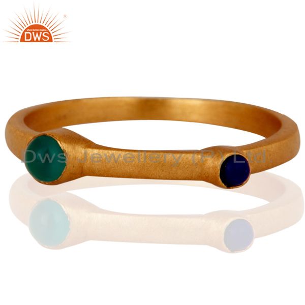 18K Gold Plated Sterling Silver Green Onyx And Lapis Lazuli Gemstone Ring