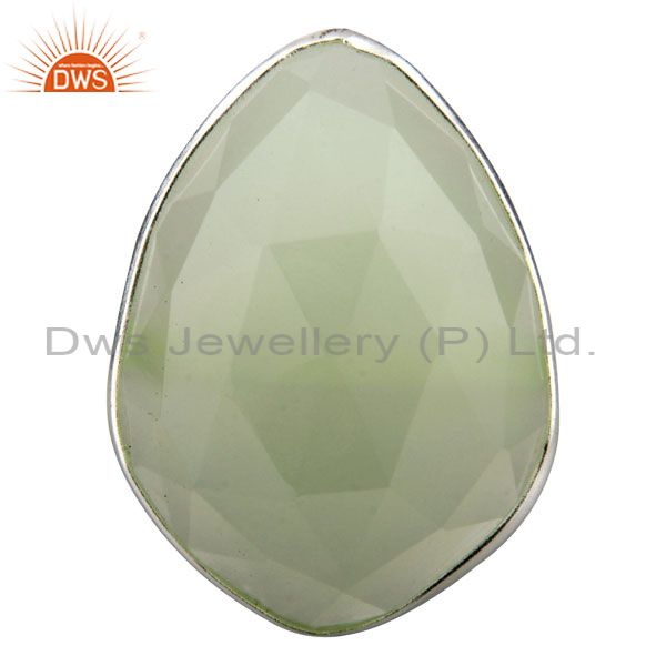 925 Solid Sterling Silver Faceted Green Chalcedony Bezel Set Stack Ring