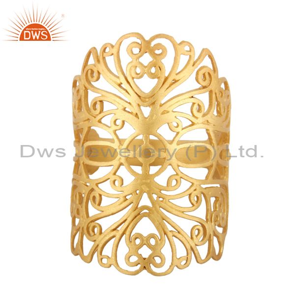 18K Yellow Gold Plated Sterling Silver Filigree Long Midi Finger Knuckle Ring