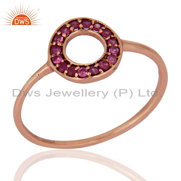 Solid 9K Rose Gold 0.16 Carat Round Pink Sapphire Gemstone Solitaire Womens Ring