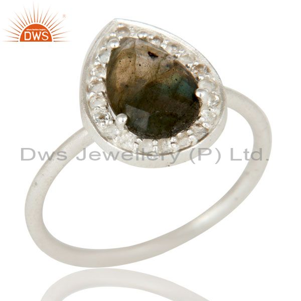 925 Sterling Silver Blue Fire Labradorite And White Topaz Stackable Ring