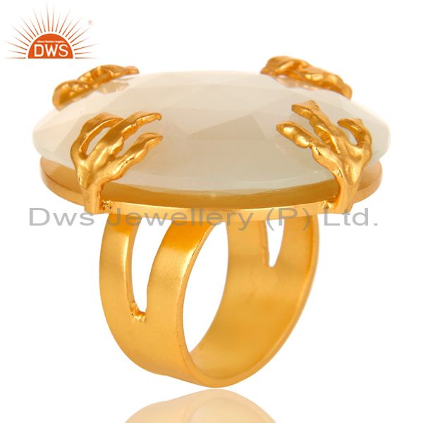 24K Yellow Gold Plated Brass Prong Set White Moonstone Cocktail Ring