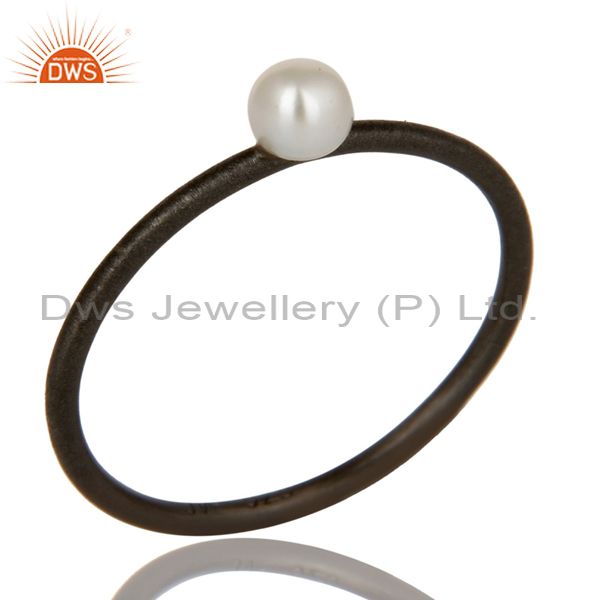Oxidized 925 Solid Sterling Silver Natural White Pearl Stackable Ring