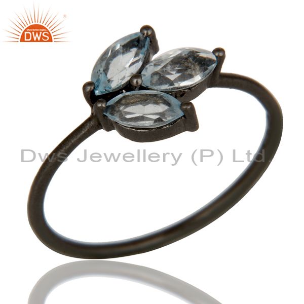 Oxidized Sterling Silver Blue Topaz Gemstone Prong Set Stacking Ring
