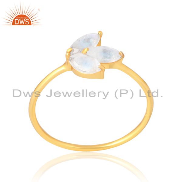 Luxury 18K Gold Silver Rainbow Moonstone Cut Marquise Ring