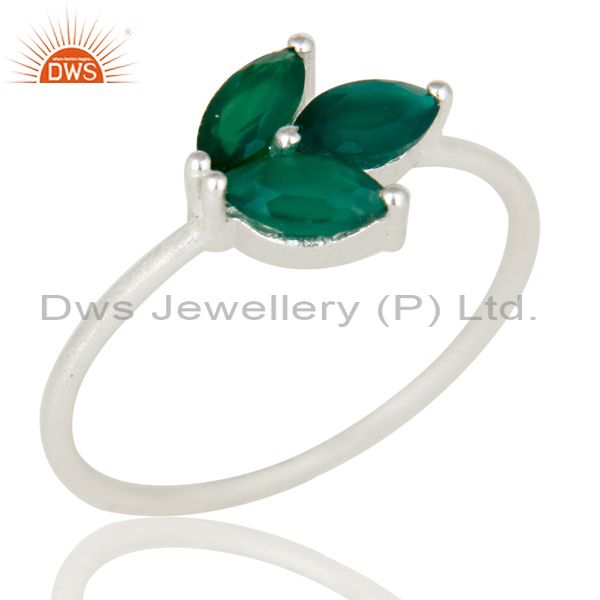 925 Sterling Silver Green Onyx Prong Set Gemstone Ring