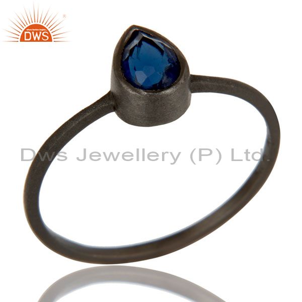 Oxidized Sterling Silver Blue Corundum Gemstone Stacking Ring