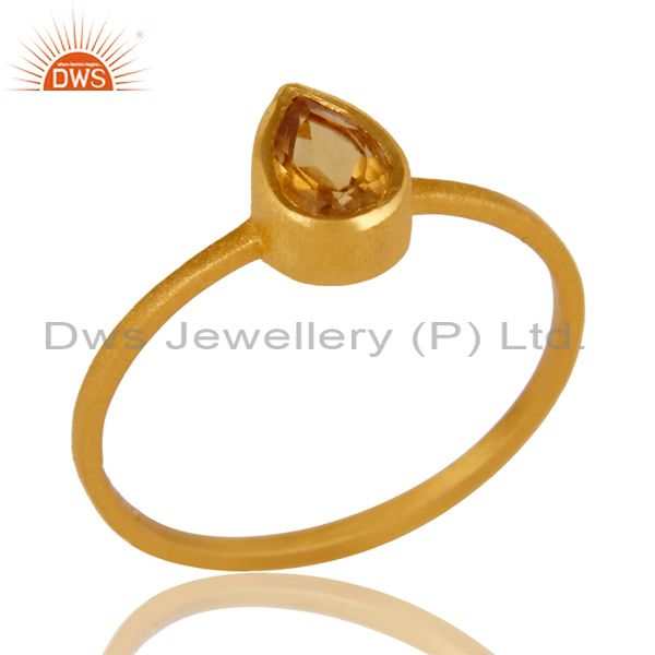 18K Yellow Gold Plated Sterling Silver Citrine Gemstone Stacking Ring