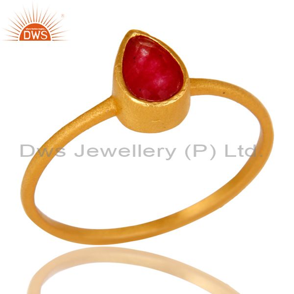 18K Yellow Gold Plated Sterling Silver Red Aventurine Gemstone Stacking Ring