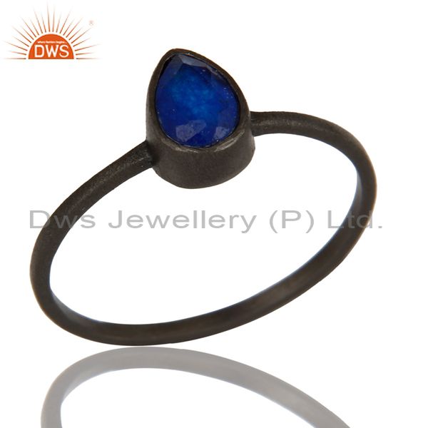 925 Sterling Silver With Oxidized Blue Aventurine Gemstone Stackable Ring