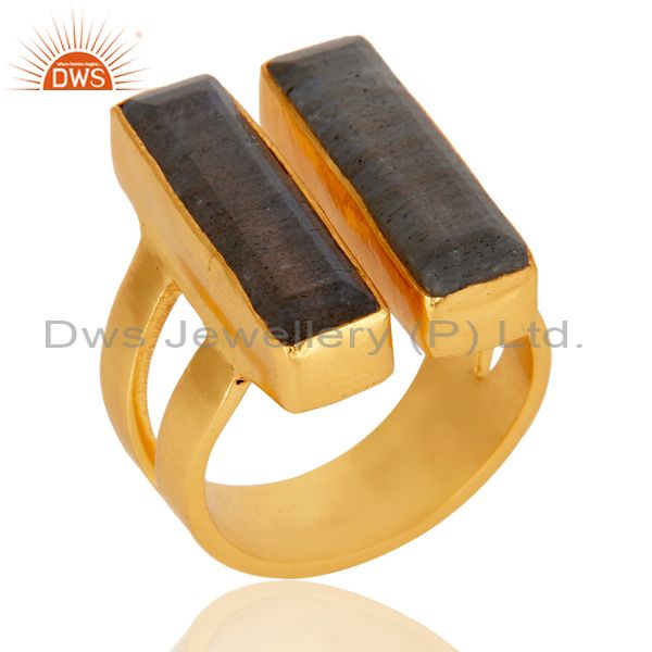 22K Yellow Gold Plated Labradorite Brass Statement Ring Fashion Jewelry