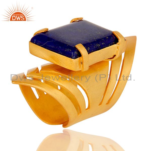 22K Yellow Gold Plated Handmade Fashion Natural Lapis Lazuli Brass Knuckle Ring