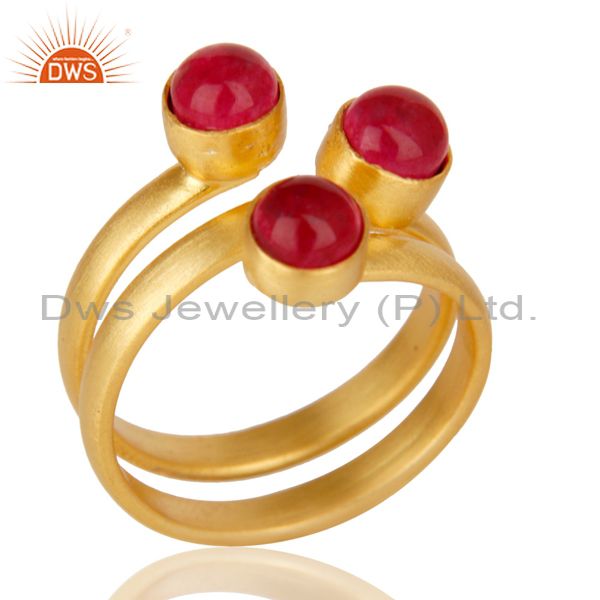 Natural Red Aventurine Quartz Statement 18K Gold Plated Brass Ring Jewelry