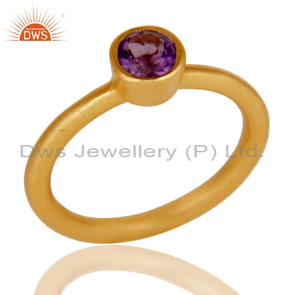 18K Yellow Gold Plated Sterling Silver Natural Amethyst Stacking Ring