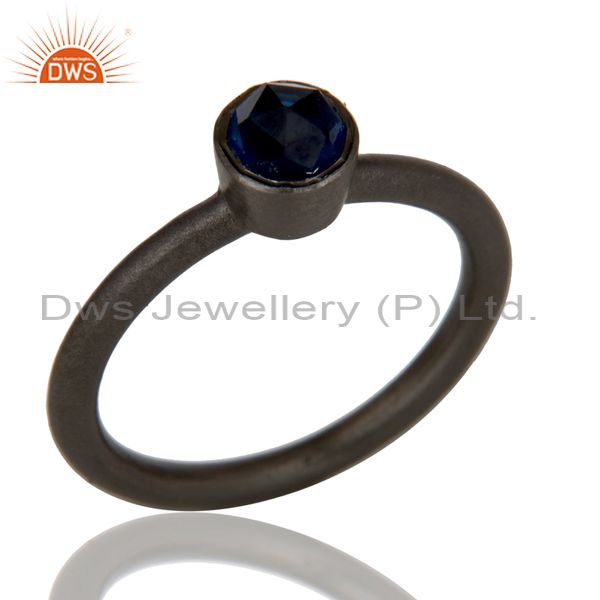 Oxidized Sterling Silver Sapphire Blue Corundum Stacking Ring