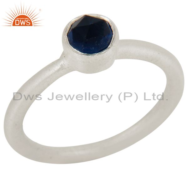 925 Sterling Silver Natural Blue Corundum Round Cut Stackable Ring