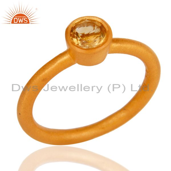 18K Gold Plated Sterling Silver Natural Citrine Gemstone Stackable Ring