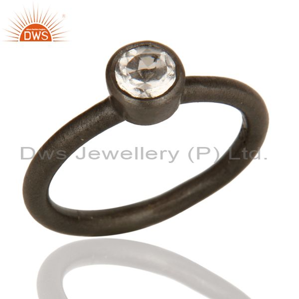 Black Oxidized Sterling Silver Crystal Quartz Gemstone Stack Ring
