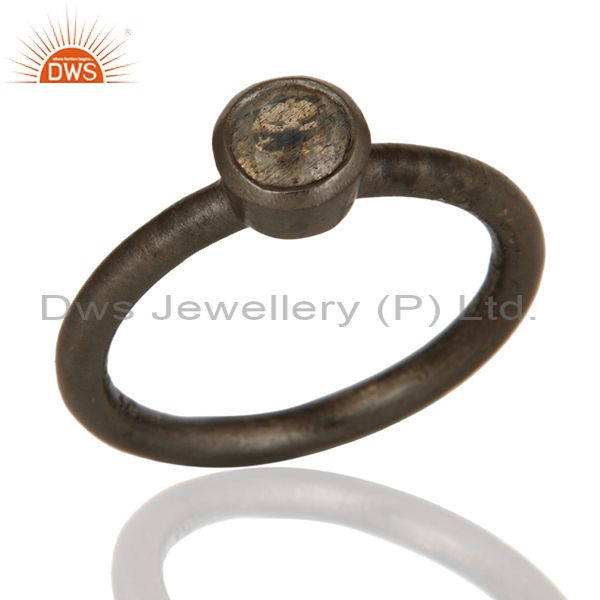 Black Rhodium Plated Sterling Silver Natural Labradorite Gemstone Stacking Ring