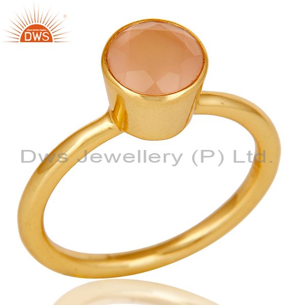 18K Yellow Gold Plated Sterling Silver Dyed Chalcedony Gemstone Stackable Ring