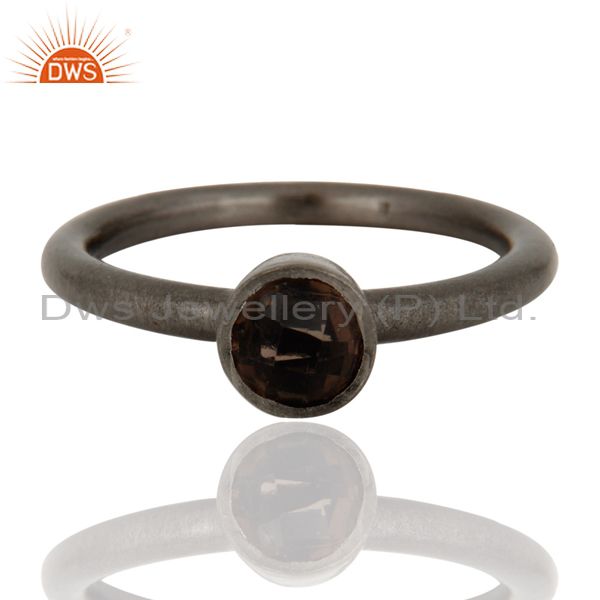 Black Rhodium Plated Plated Sterling Silver Natural Smoky Quartz Stacking Ring