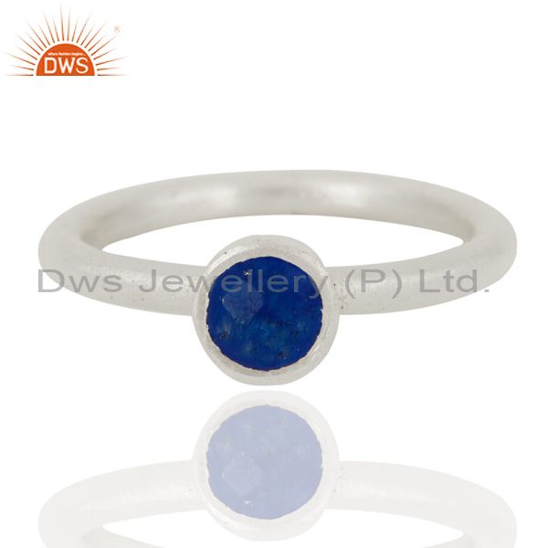 925 Sterling Silver Natural Blue Aventurine Round Cut Stackable Ring