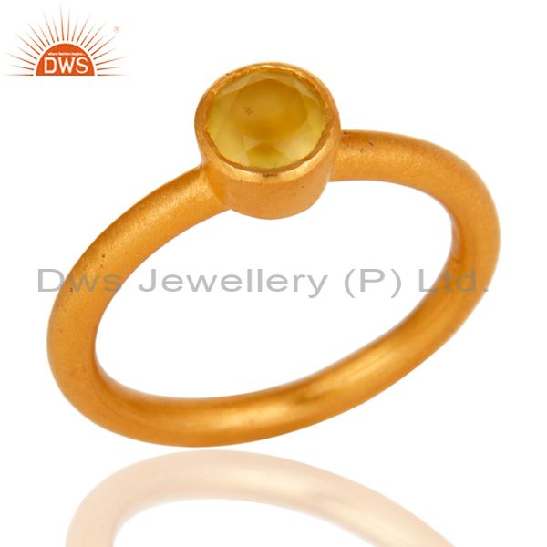 18K Yellow Gold Plated Sterling Silver Yellow Chalcedony Gemstone Stacking Ring