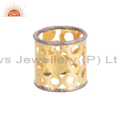 22K Yellow Gold Plated Solid Sterling Silver Wide Filigree Band Ring