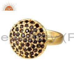 18K Yellow Gold Plated Sterling Silver Smoky Quartz Fashion Cocktail Ring
