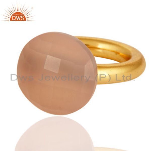 Faceted Rose Chalcedony 18K Yellow Gold Plated Sterling Silver Stackable Ring