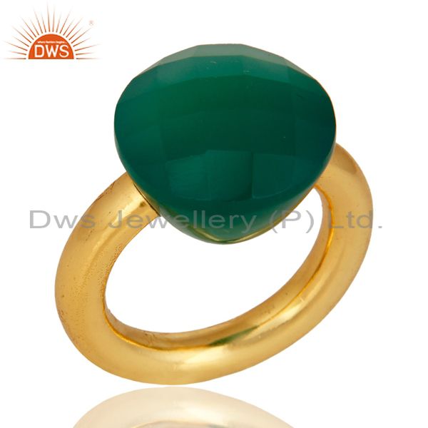 Faceted Green Onyx Gemstone 18K Gold Plated Sterling Silver Stacking Ring