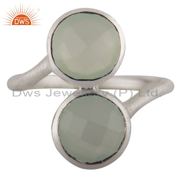 925 Sterling Silver Green Chalcedony Faceted Gemstone Stack Ring