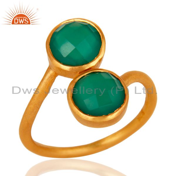 18K Yellow Gold Over Sterling Silver Green Onyx Gemstone Stacking Ring