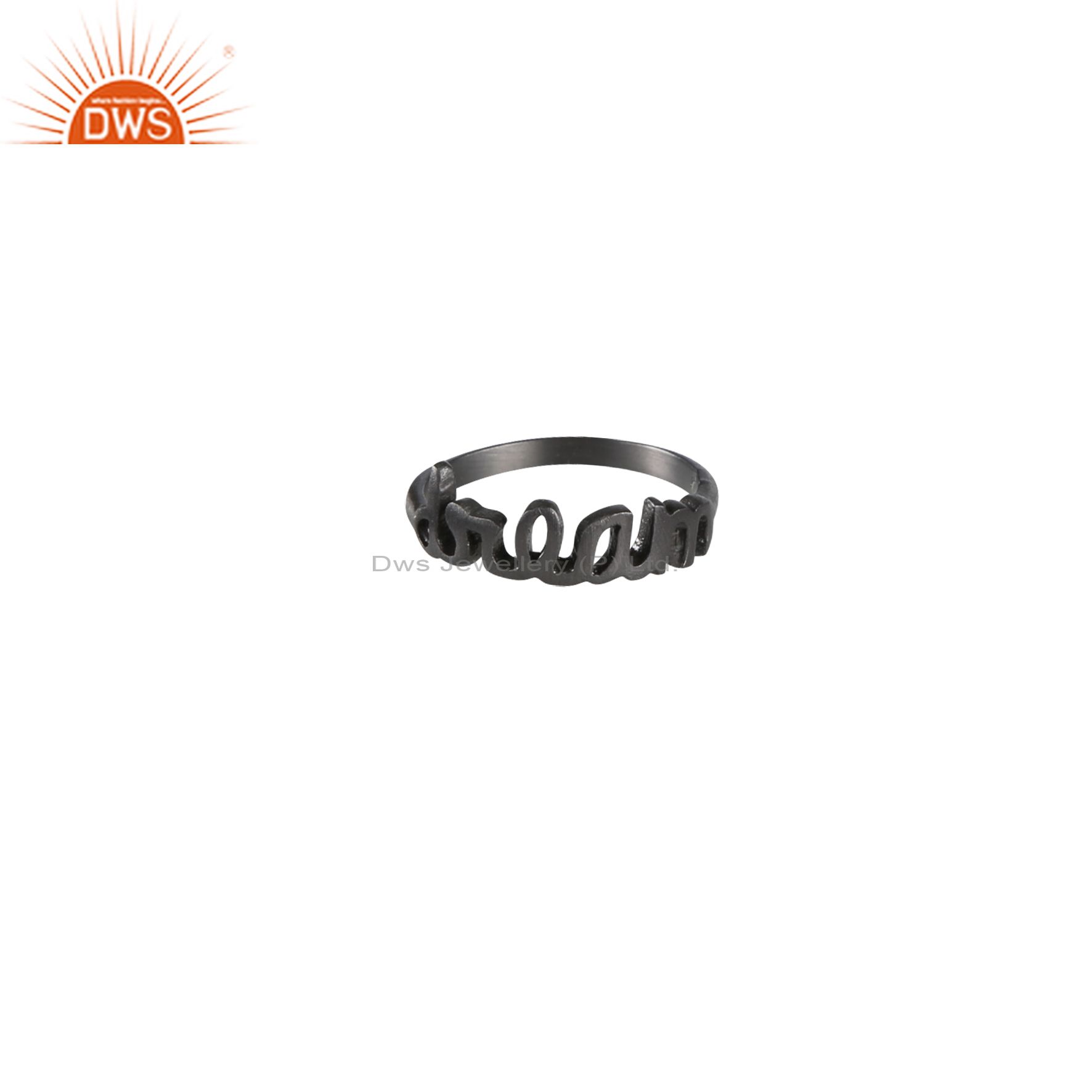 Oxidized Solid Sterling Silver Cursive Style Font Dream Ring