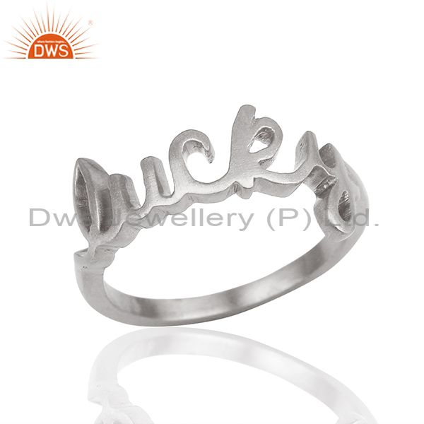 925 Solid Sterling Silver Cursive Style Lucky Word Ring