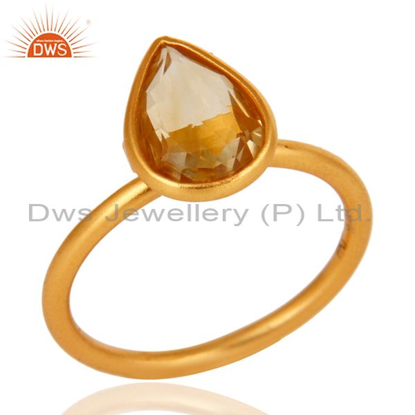 18K Yellow Gold Plated Sterling Silver Natural Citrine Gemstone Ring