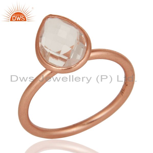 18K Rose Gold Plated Sterling Silver Natural Crystal Quartz Bezel Set Ring