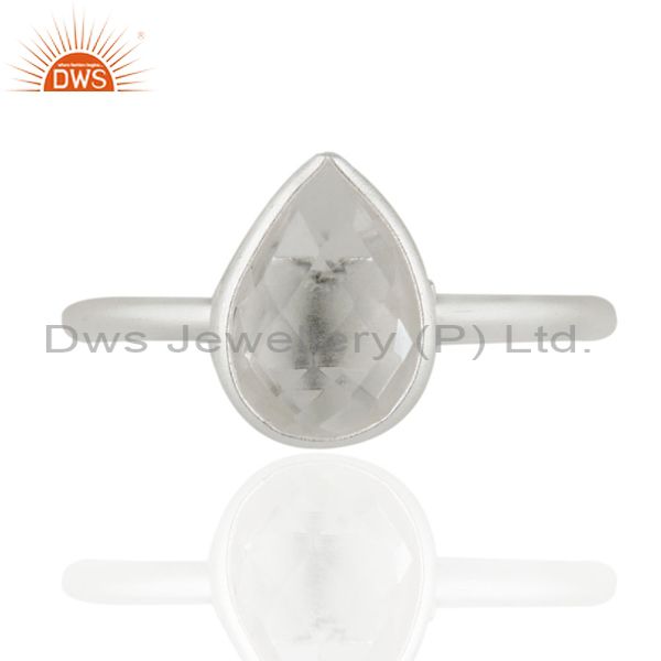 925 Sterling Silver Crystal Quartz Gemstone Bezel Set Stackable Ring