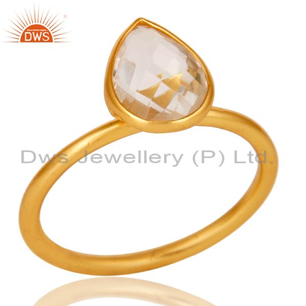 18K Gold Plated 925 Silver Natural Crystal Quartz Pear Shape Gemstone Stack Ring