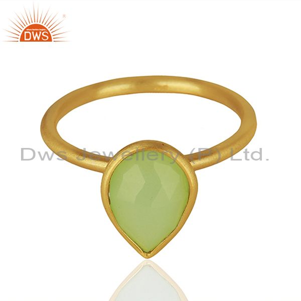 Prehnite Chalcedony Gemstone Gold Plated Silver Ring Jewelry Supplier