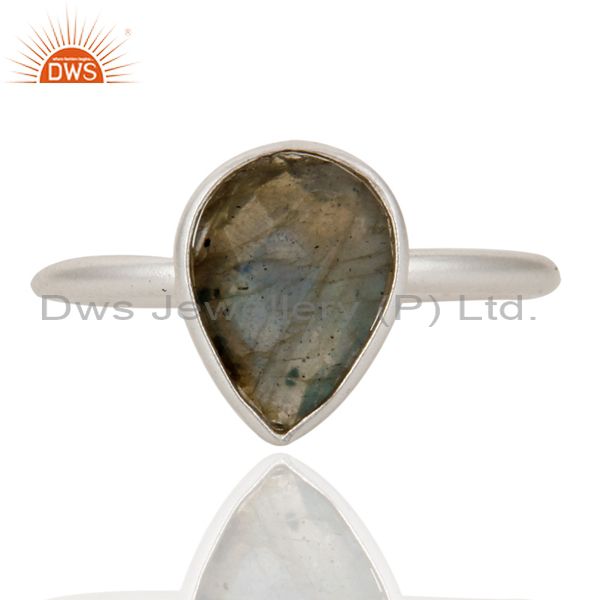 925 Solid Sterling Silver Labradorite Gemstone Bezel Set Drop Ring