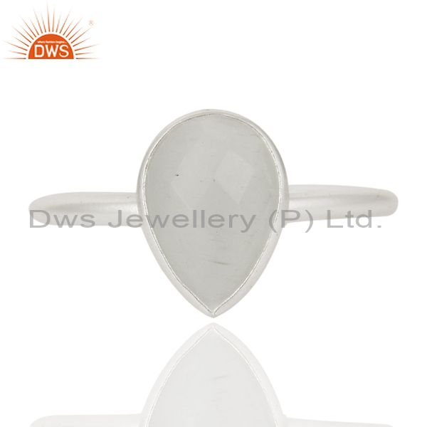 Genuine 925 Sterling Silver White Moonstone Bezel Set Drop Ring