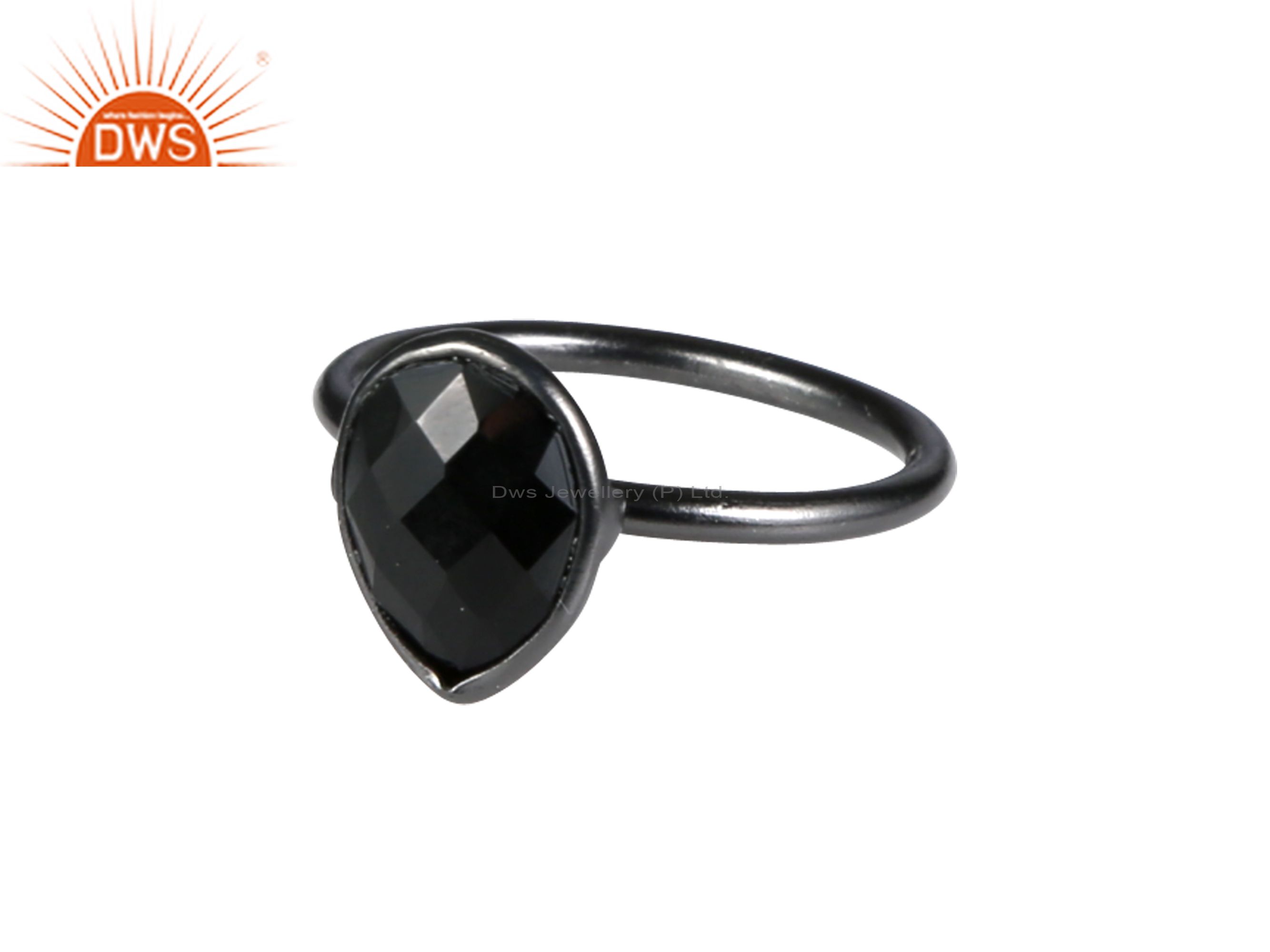 Oxidized Sterling Silver Faceted Black Onyx Gemstone Drop Stackable Ring