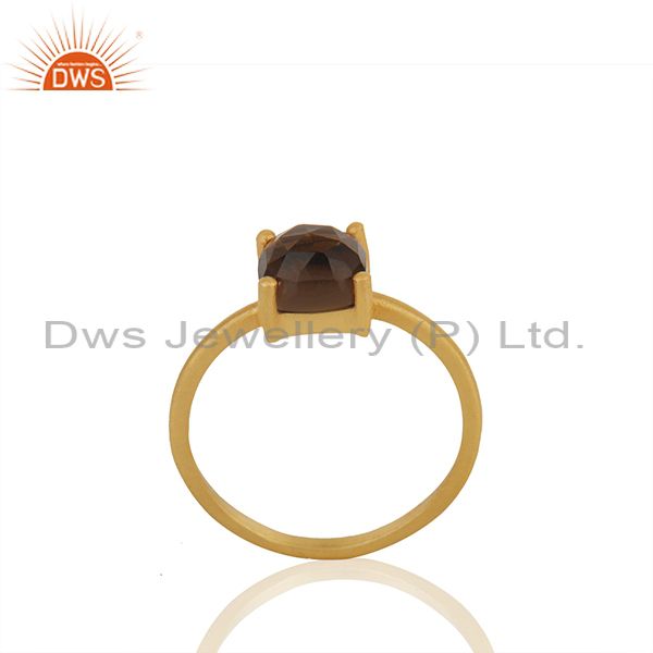 Smoky Quartz Gemstone 925 Silver Gold Plated Rings Manufacturers