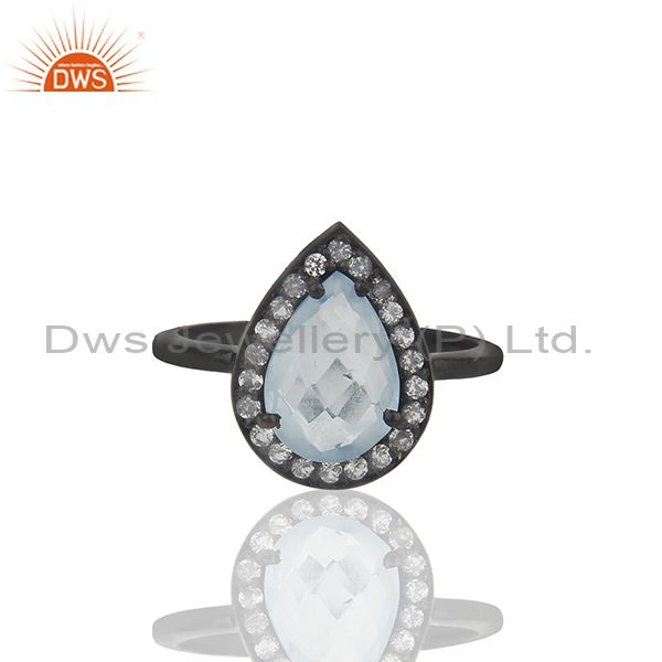 Blue and White Topaz Black Sterling 925 Silver Ring Manufacturer