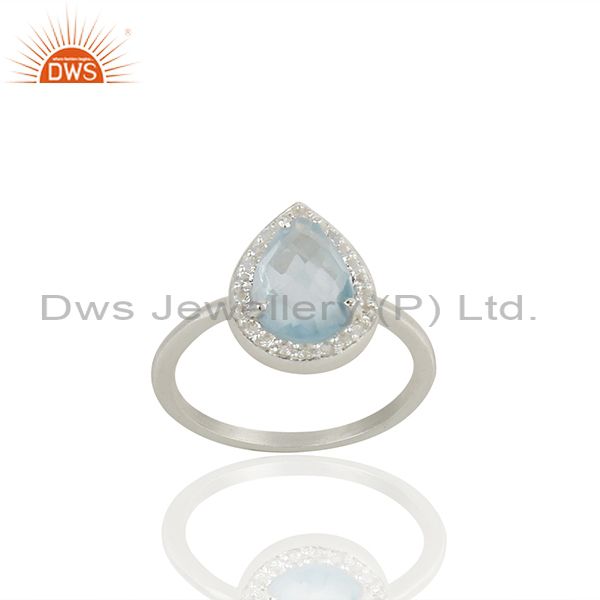 Blue and White Topaz Solid 925 Sterling Silver Promise Rings Jewelry