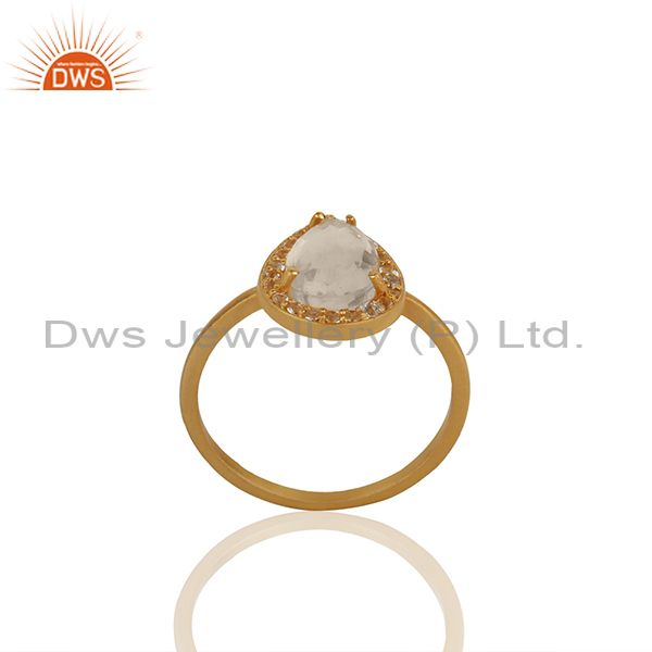 Pear Shape Crystal Quartz Gold Plated 925 Silver Girls Ring Wholesale
